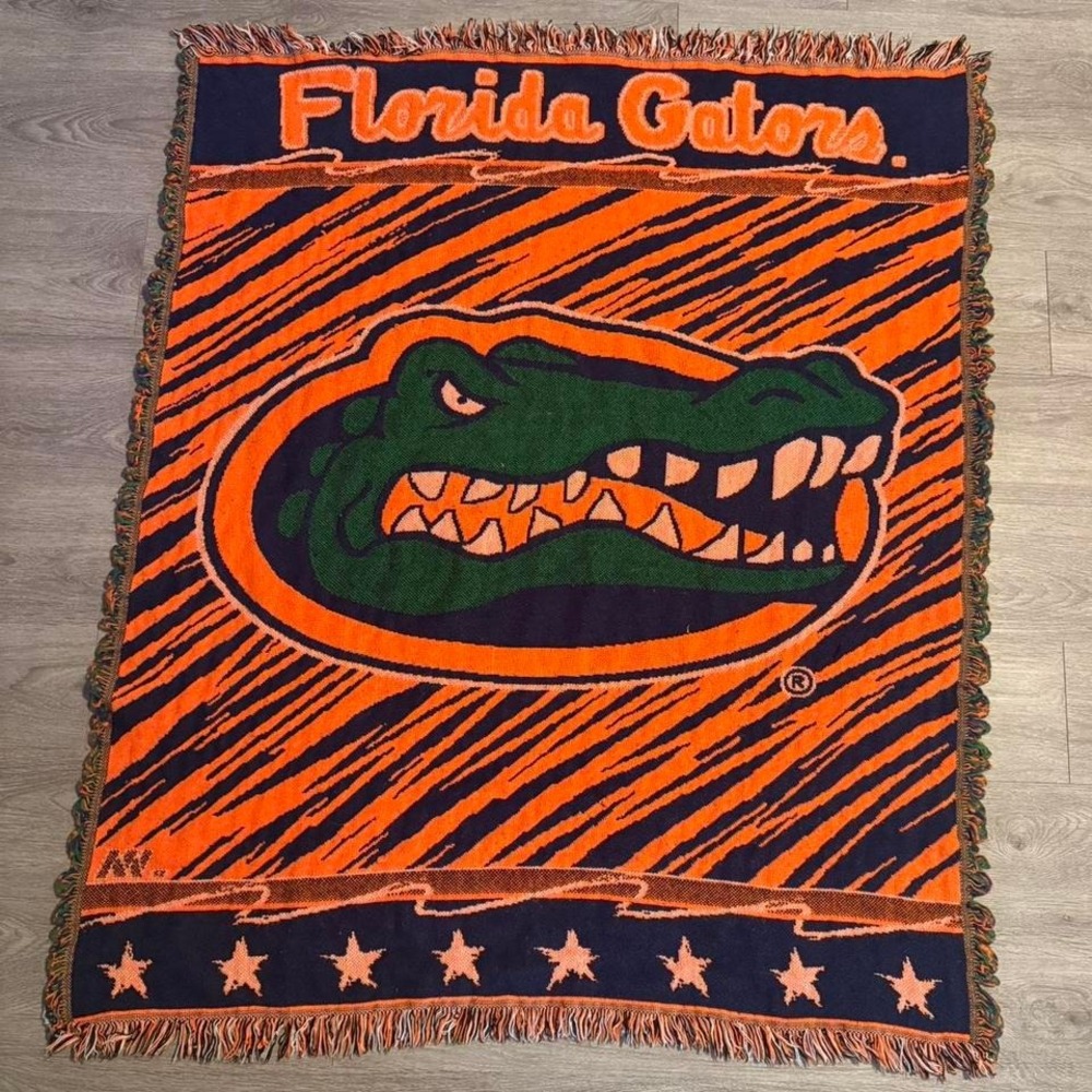 Vintage 90s Florida Gators Woven Tapestry Blanket Northwest Co USA 44x56